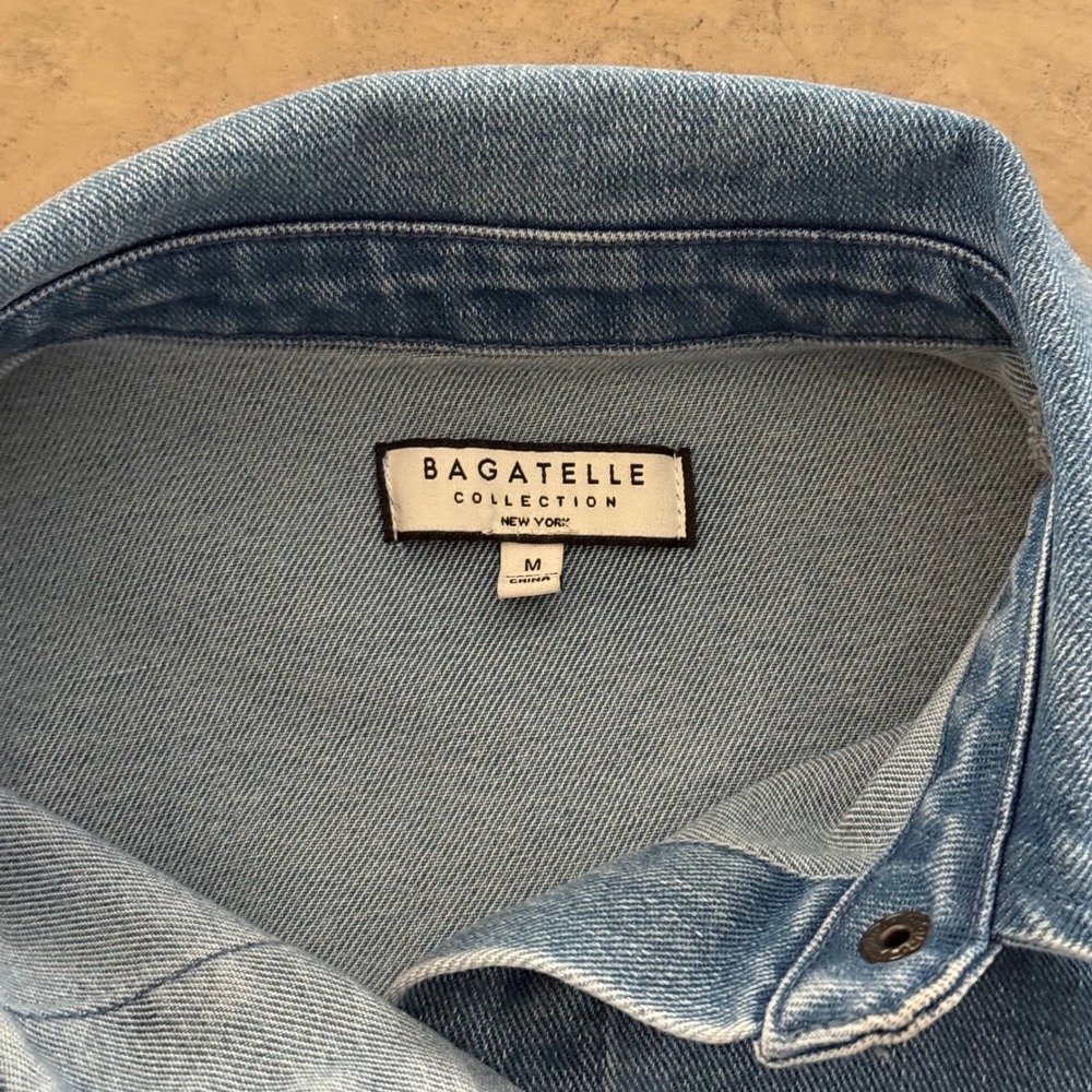 Bagatelle Collection Womens Medium Wash Puff Sleeve Denim Snap Front Shirt M - Picture 6 of 11